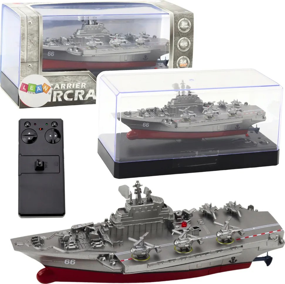 LEAN Toys Vojenská loď na diaľkové ovládanie RC strieborná 15 cm