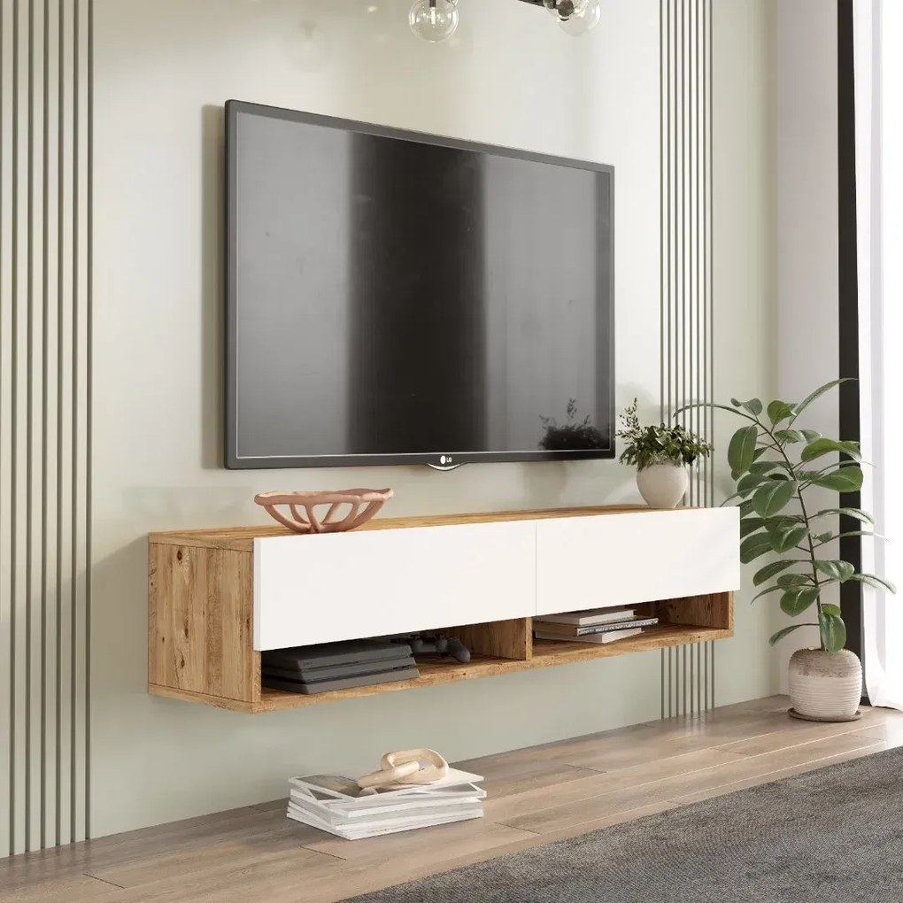 Závesný televízny stolík Houseland Felicia borovica Atlantic/biely