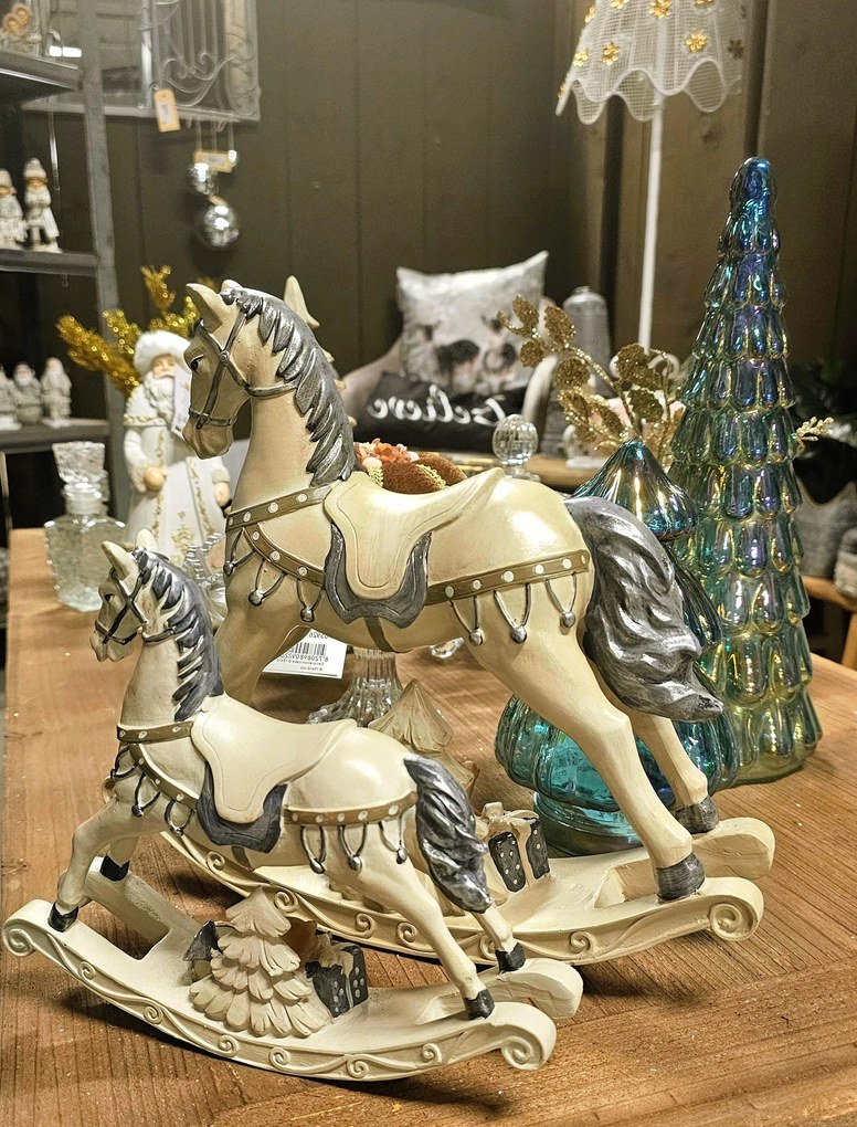 Béžová antik dekorácia hojdací koník Rocking Horse - 29*6*27 cm