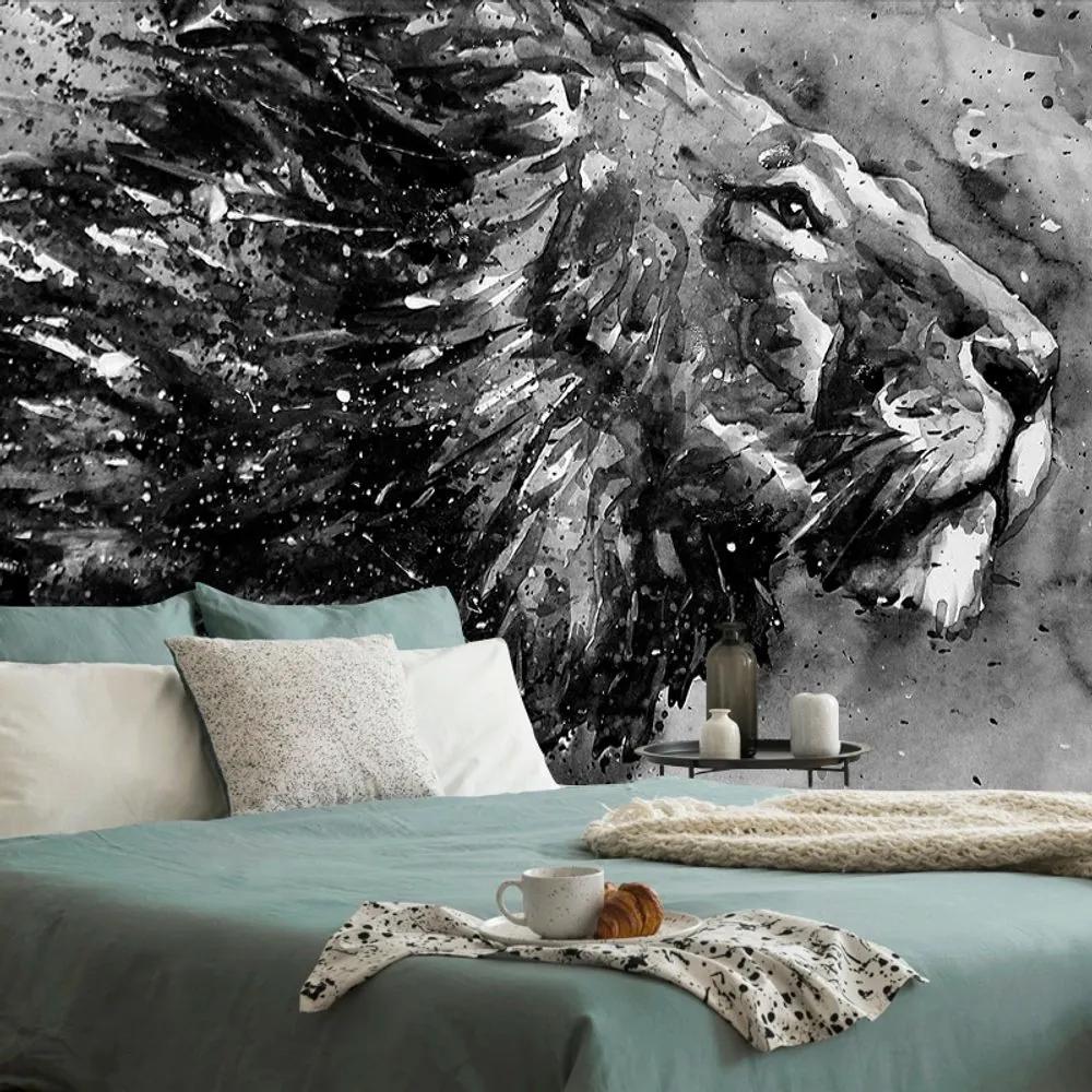 Tapeta kráľ zvierat v čiernobielom akvareli - 150x100