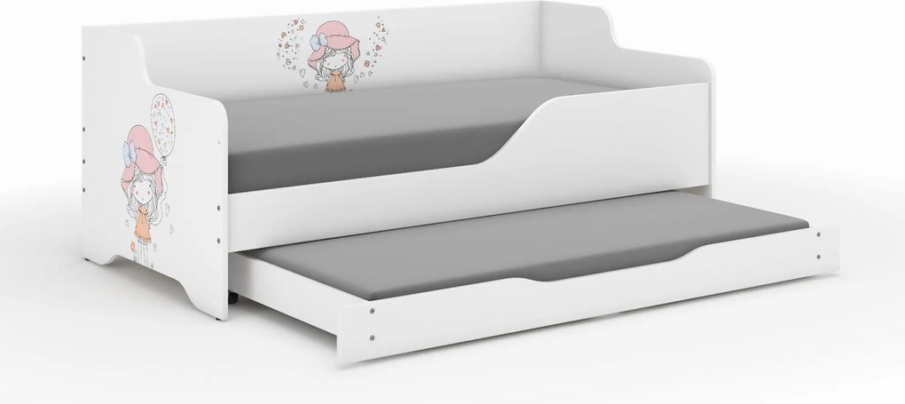 Wooden Toys Detská posteľ LILU 160x80 DIEVČATKO S BALÓNIKOM s funkciou spania