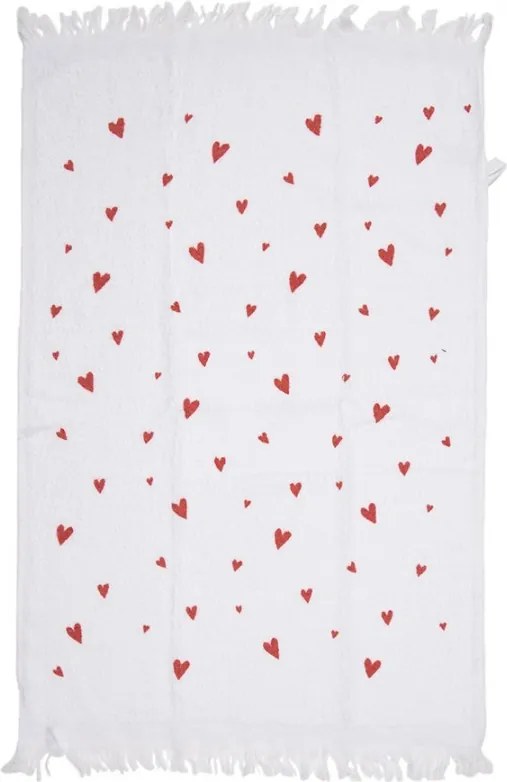 Biely froté kuchynský uterák so srdiečkami - 40*66 cm