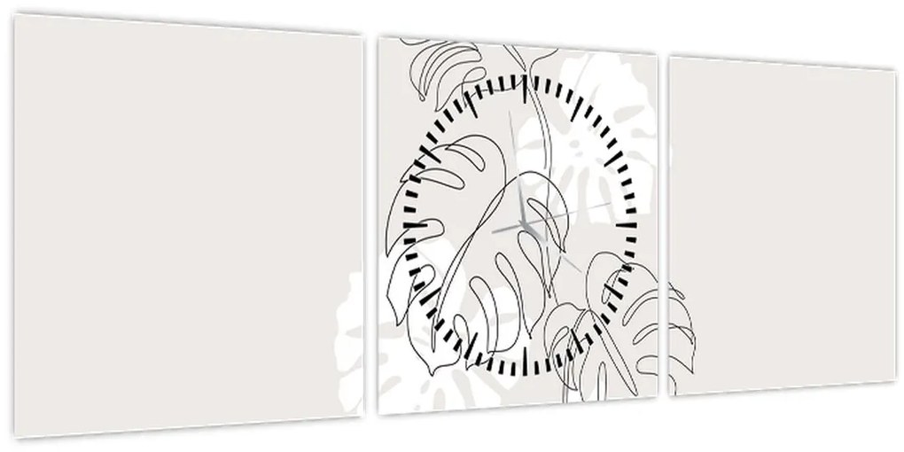 Obraz - Line art monstera N⁰3 (s hodinami) (90x30 cm)