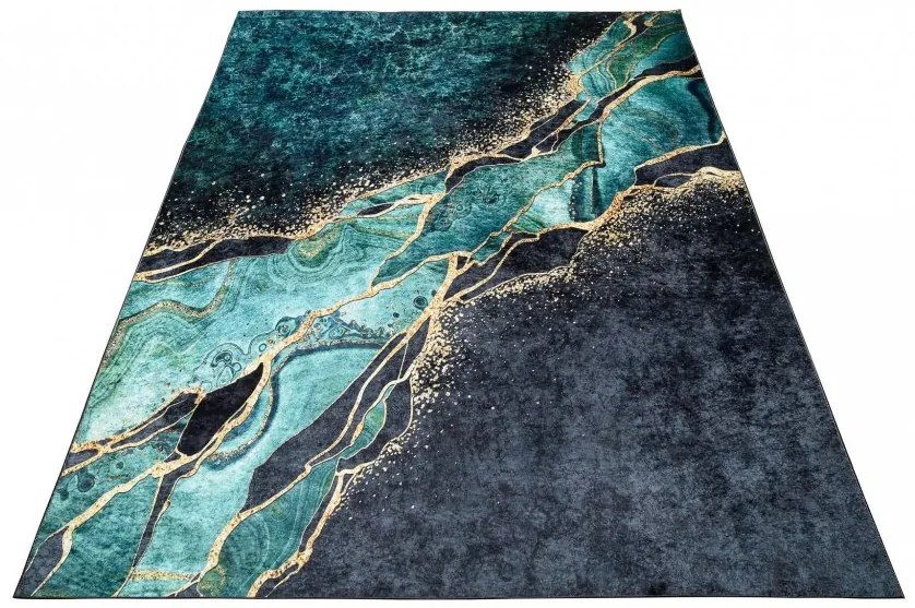 Čierno-zelený moderný koberec s abstraktným vzorom Šírka: 80 cm | Dĺžka: 150 cm