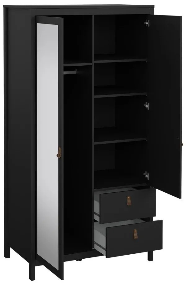 Čierna šatníková skriňa so zrkadlom 102x199x58 cm Madrid – Tvilum