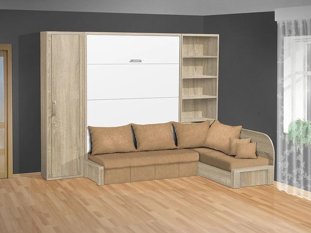 Nabytekmorava Sklápacia posteľ s rohovou pohovkou VS 3075P - 200x160 cm + policová skriňa 60 nosnost postele: štandardná nosnosť, farba lamina: dub sonoma/biele dvere, farba pohovky: nubuk 133 caramel