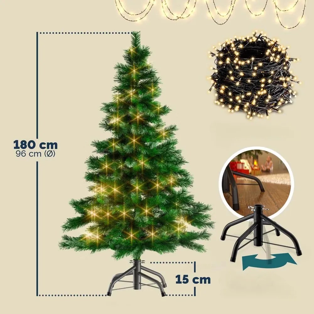 InternetovaZahrada Umelý vianočný stromček 180 cm + svetelná reťaz