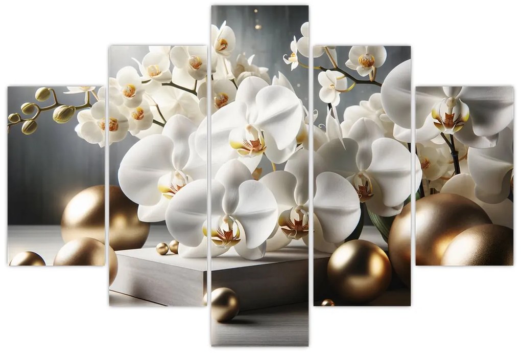 Obraz - Orchidea a zlaté gule (150x105 cm)
