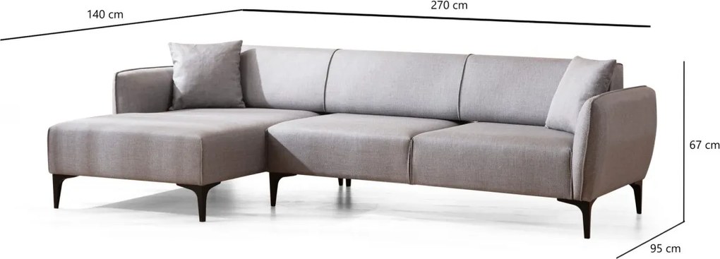 Rohová sedacia súprava Belissimo 270 cm svetlosivá ľavá