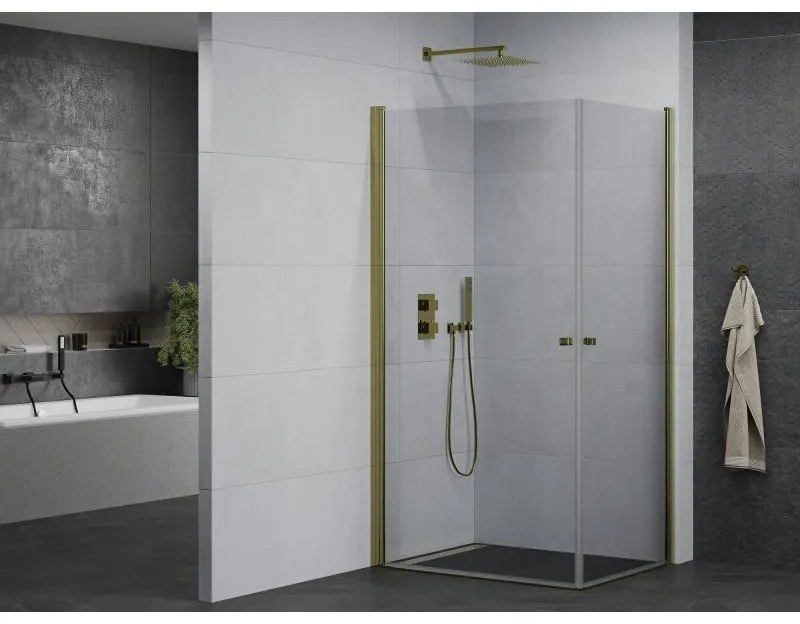 Mexen Pretoria Duo, sprchovací kút s 2-krídlovými dverami 80 (dvere) x 70 (dvere) cm, 6mm číre sklo, zlatý profil, 852-080-070-50-00-02