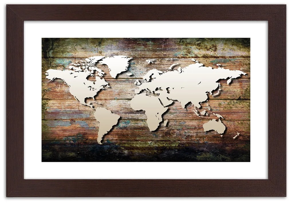 Gario Plagát Mapa sveta na starých doskách Farba rámu: Bez rámu, Rozmery: 90 x 60 cm