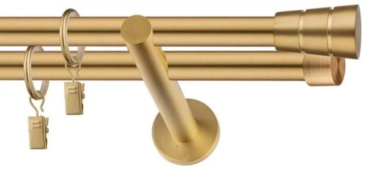 Dekorstudio Garniža dvojradová BASIC zlatá 19mm Dĺžka: 180cm, Typ uchytenia: Držiak dvojitý otvorený, Typ príslušenstva: Krúžky tiché so štipcami