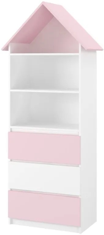 Detský domčekový úložný regál 185 cm - BEZ MOTÍVU - ružový