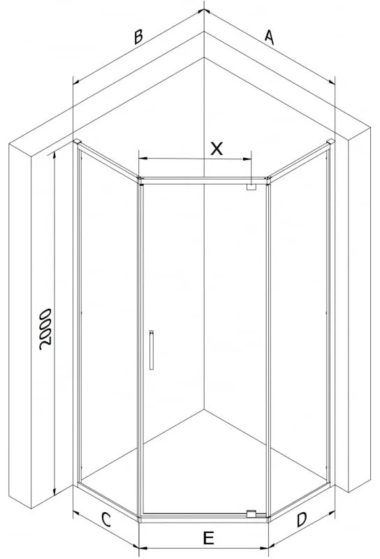 Mexen Exo, päťuholníkový sprchový kút s výklopnými dverami 100 x 100 cm, 6mm číre sklo, chrómový profil, 812-100-100-01-00