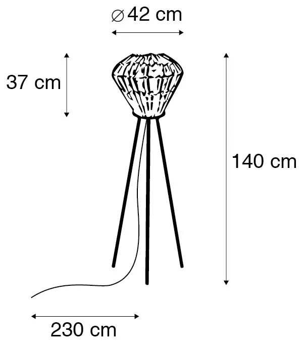 Rustikálna stojaca lampa trojnožka bambusová s bielou - Canna Diamond