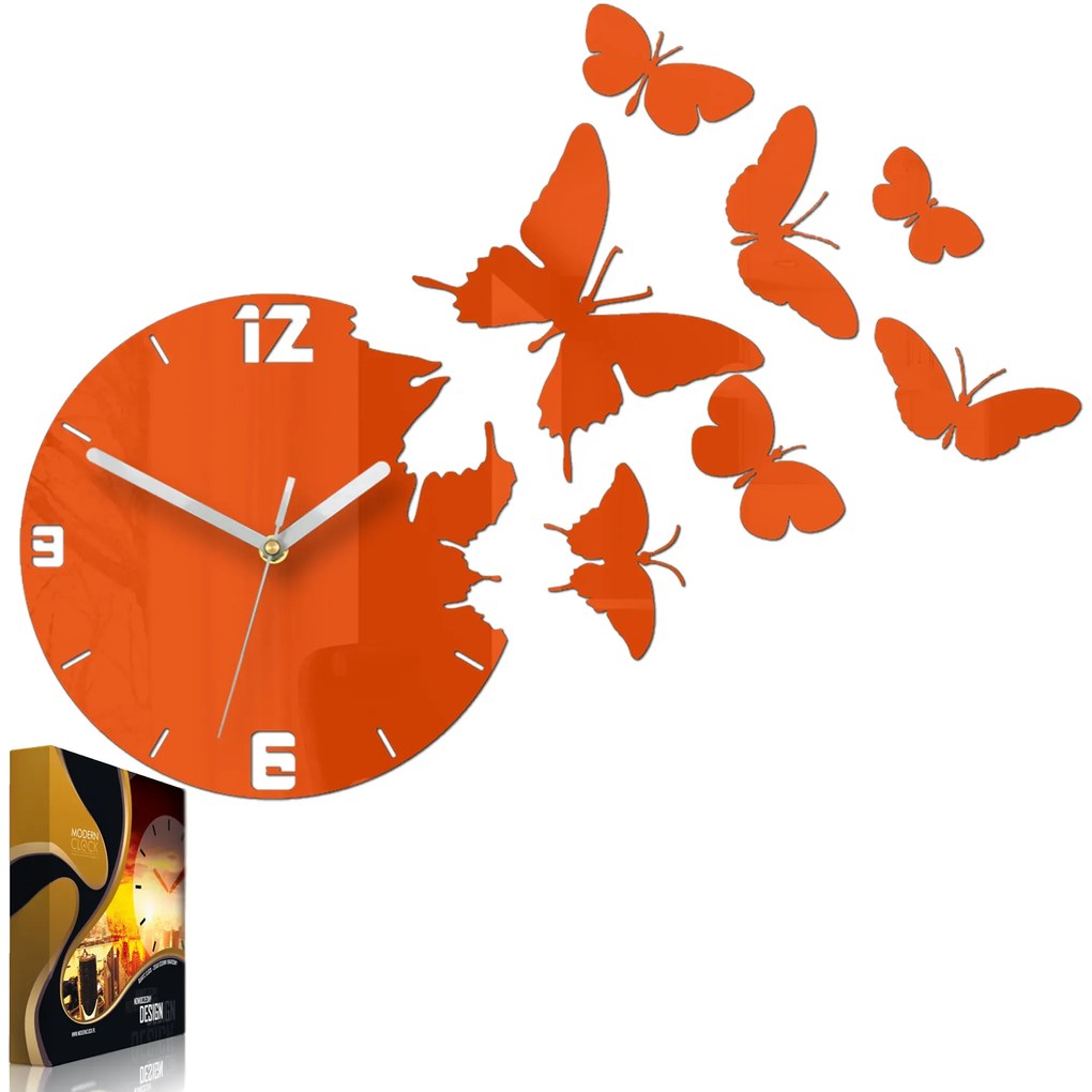 3D nalepovacie hodiny Butterfly oranžové