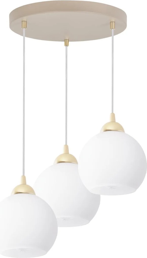 Závesné svietidlo Eliza, 3x biele sklenené tienidlo, g/be, o