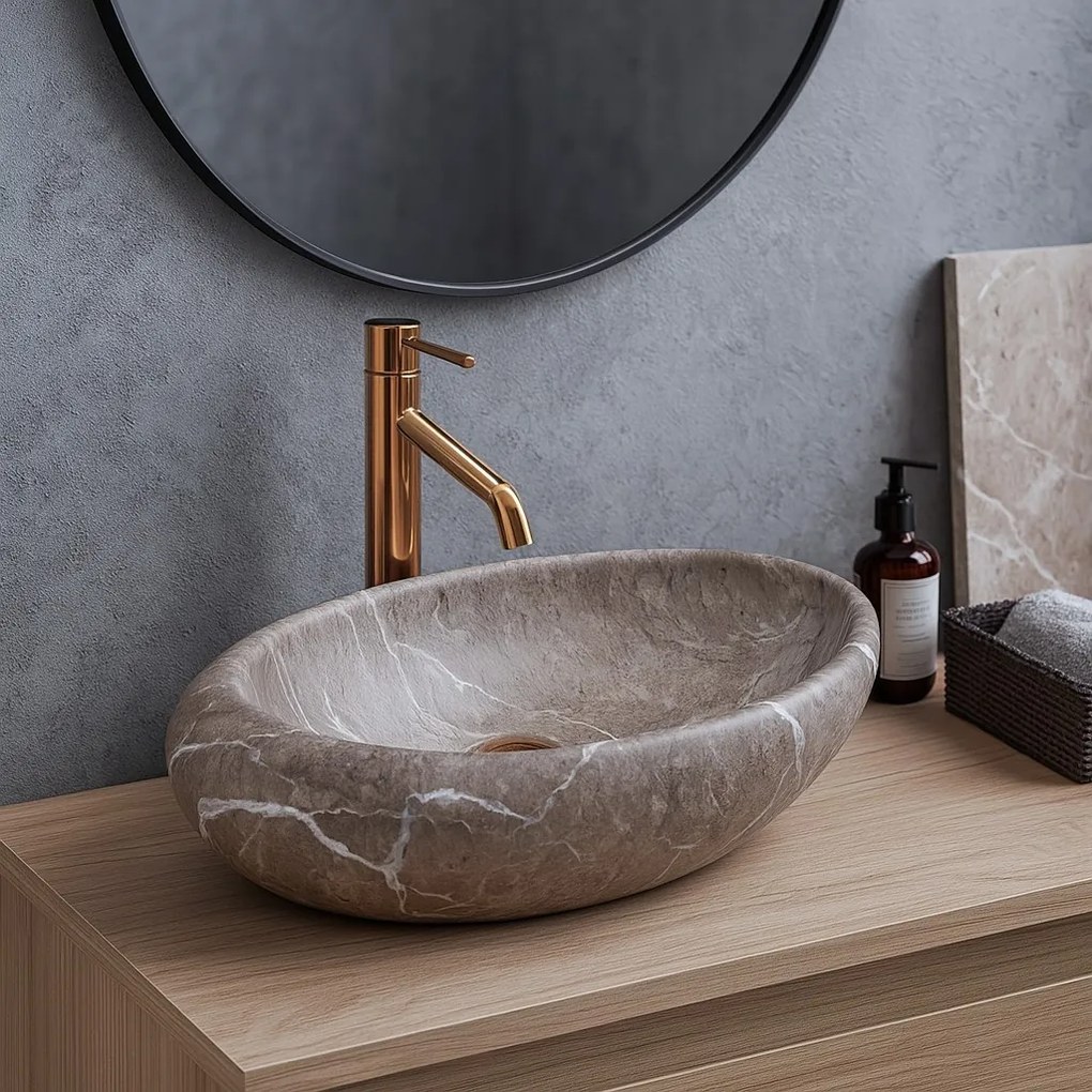 Keramické umývadlo na dosku Rea Roxy B Stone NATURE 48,7x30,7 cm – sivé