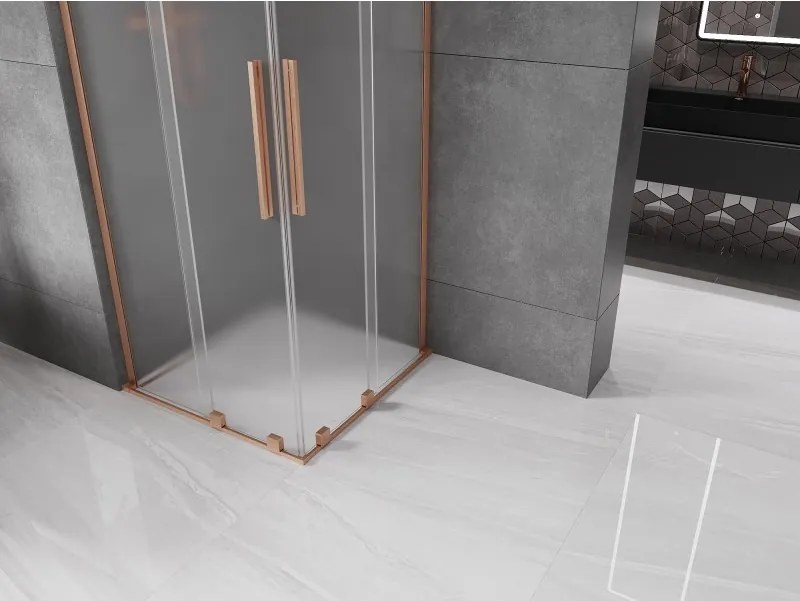 Mexen Velar L Duo, sprchový kút s posuvnými dverami 90 x 90 cm, 8mm sklo námraza, medená matná, 871-090-090-02-33-65