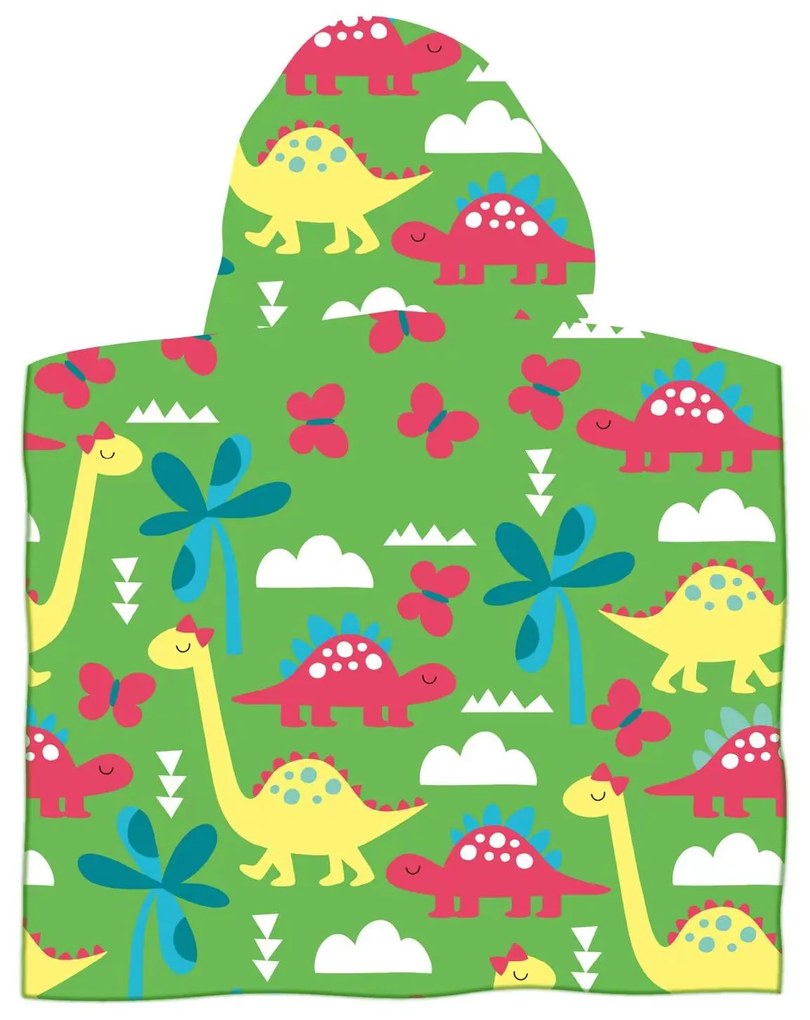 Detské pončo DINOSAURI zelené 60 x 120 cm