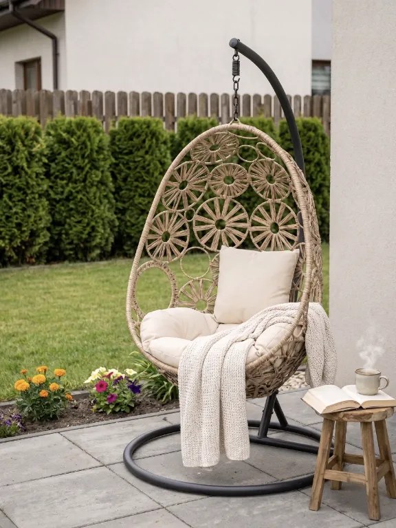 Závesné kreslo kokón záhradná hojdačka hojdací kôš vajíčko s vankúšom boho