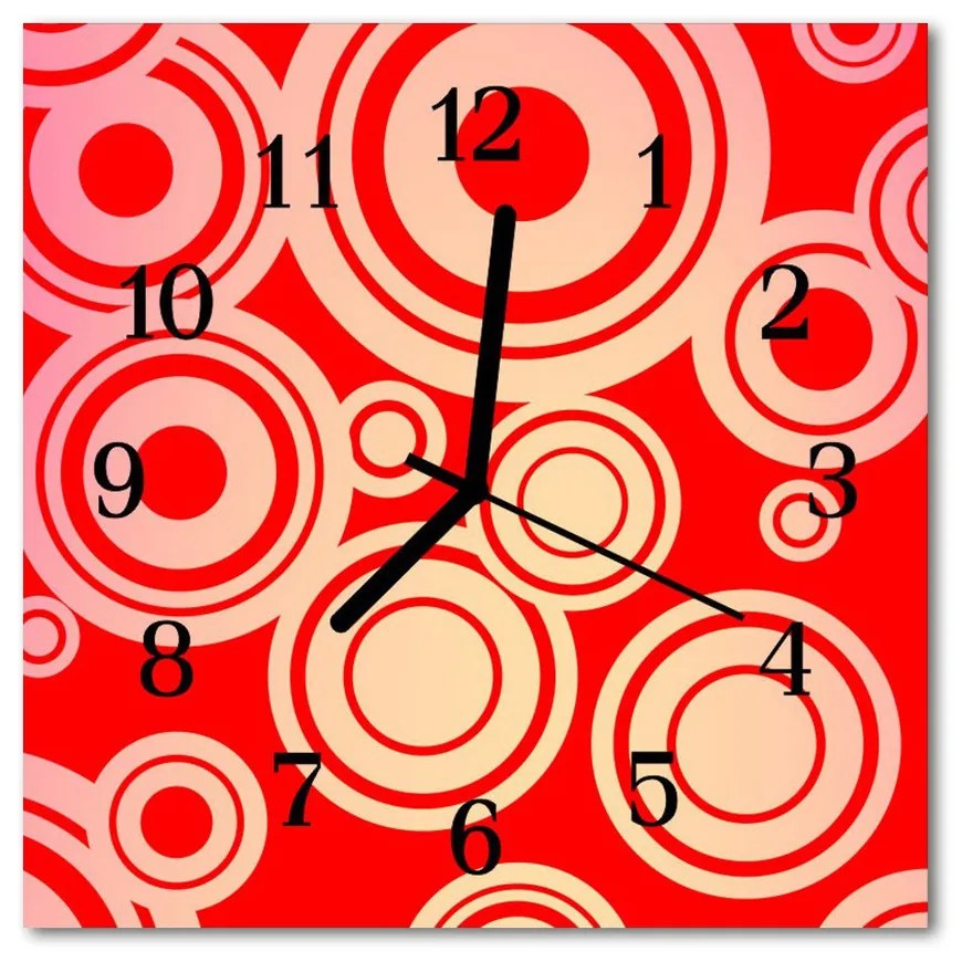 Sklenené hodiny štvorcové Červené kolieska 30x30 cm