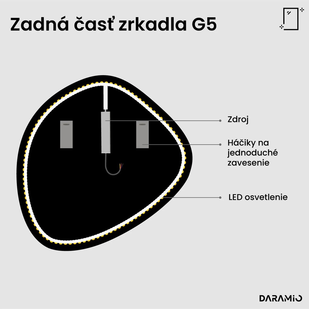 Zrkadlo v tvare kamienka s LED osvetlením G5