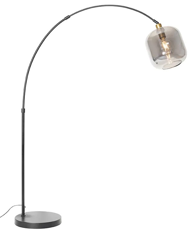 Oblúková lampa čierna so zlatom a dymovým sklom - Zuzanna