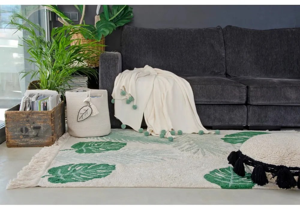 Zeleno-krémový prateľný ručne tkaný bavlnený detský koberec 140x200 cm Tropical Green – Lorena Canals