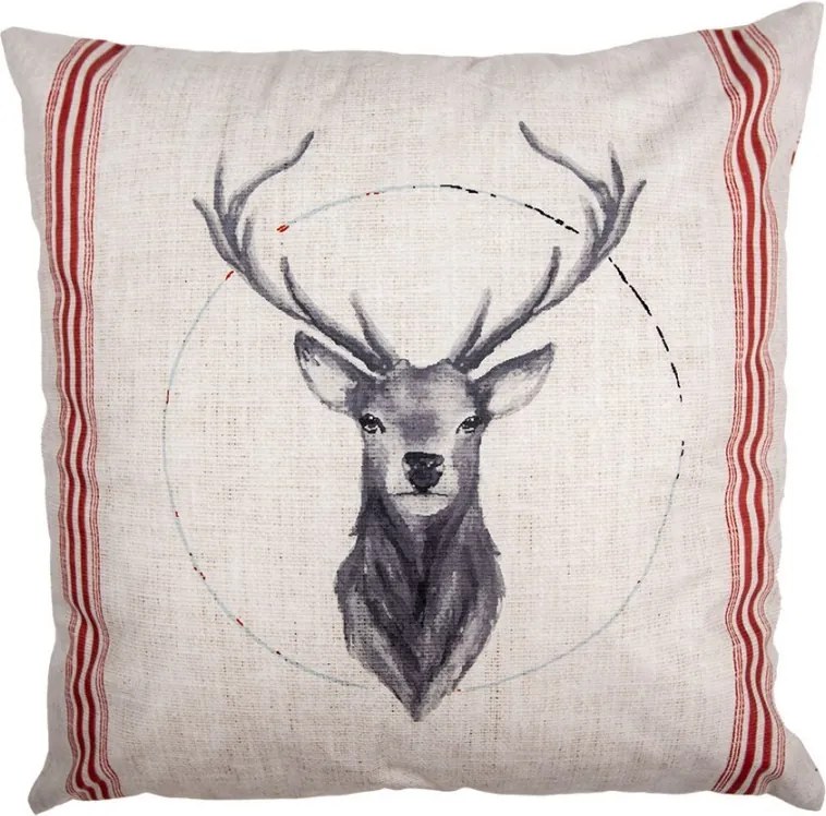 Béžová obliečka na vankúš s jeleňom Christmas Deer - 45*45 cm