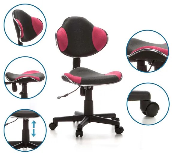 hjh OFFICE Detská otočná stolička KIDDY GTI-2 (sivá/ružová) (100293482)