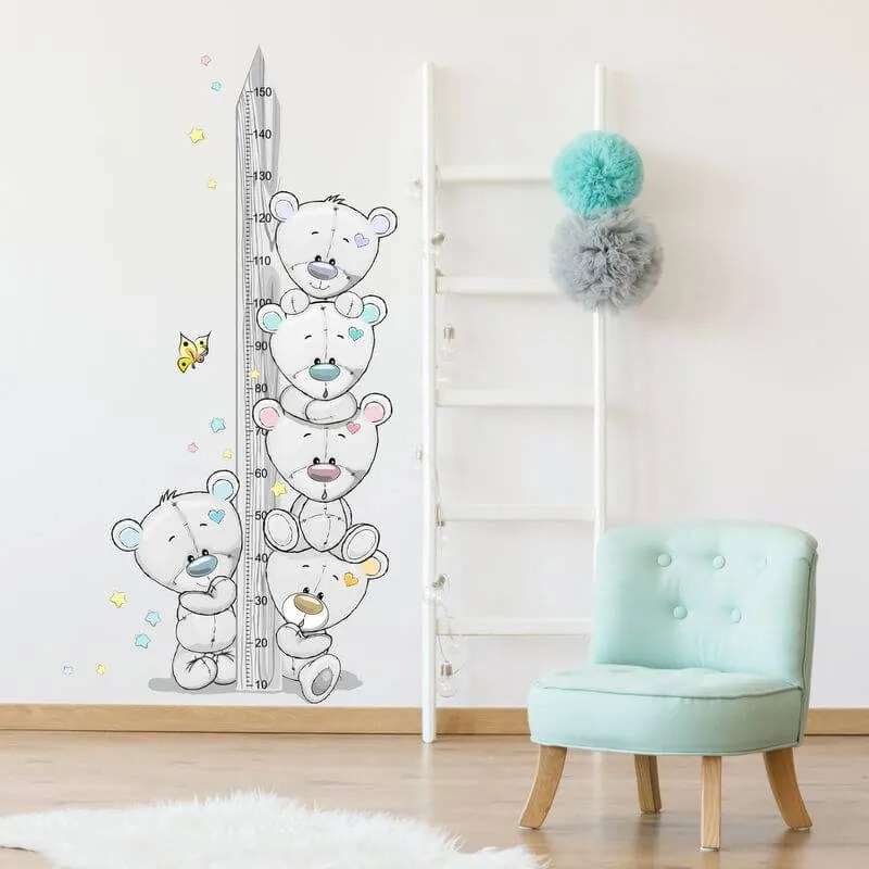 Detský meter na stenu - Medvede