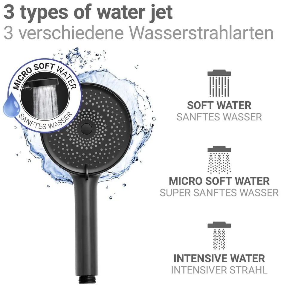 Matne čierna plastová sprchová hlavica ø 12 cm Softwater – Wenko