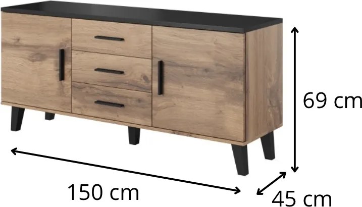 TV stolík Lotta II 150 cm dub wotan/čierny
