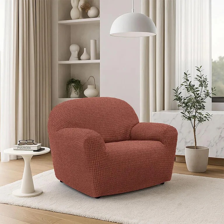 Super strečové poťahy RUBINIA tehlová kreslo (š. 70 - 110 cm)