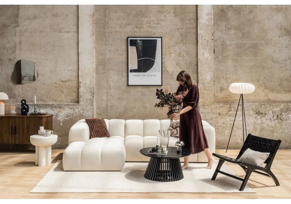 Krémová zamatová rohová pohovka (pravý roh/s leňoškou) Cube – Bonami Selection