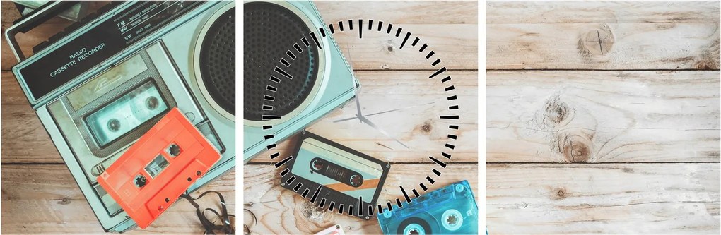 Obraz - Retro rádio (s hodinami) (90x30 cm)