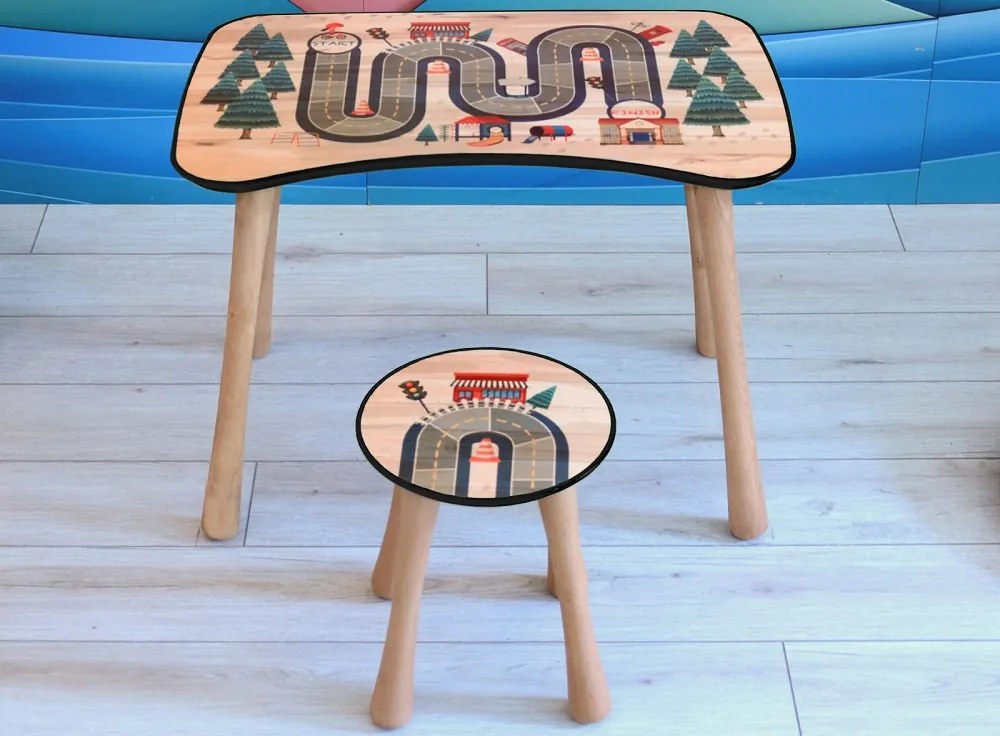 HOME ELEMENTS & POPCORN Detský stôl so stoličkou, Dráha