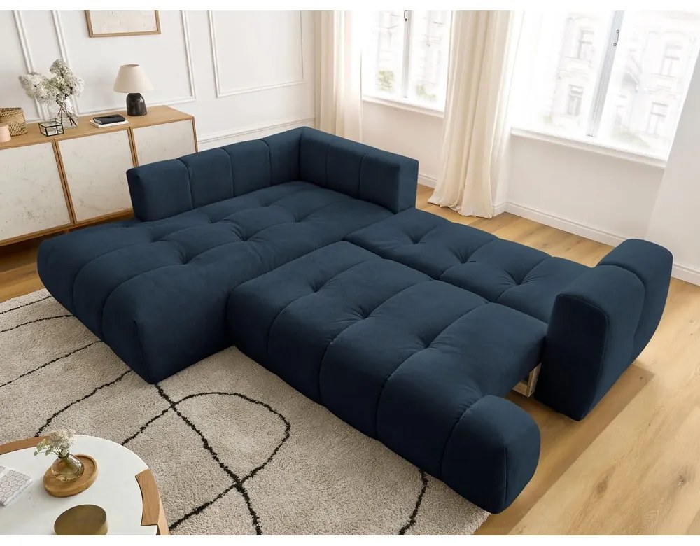 Tmavomodrá rozkladacia/s úložným priestorom rohová pohovka (ľavý roh/do L) Fuji – Bobochic Paris