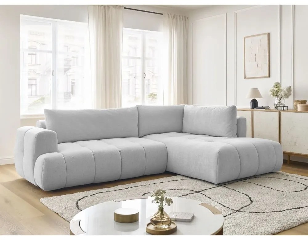 Svetlosivá rozkladacia/s úložným priestorom rohová pohovka (pravý roh/do L) Fuji – Bobochic Paris