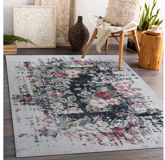 Kusový koberec ANDRE Flowers 1816D, 160x220, čiernobiela, chodba / predsieň, Dywany Łuszczów