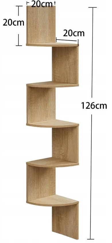 Nástenná rohová polica ESTANTE, 5 políc v dekore dub sonoma, 126x20cm