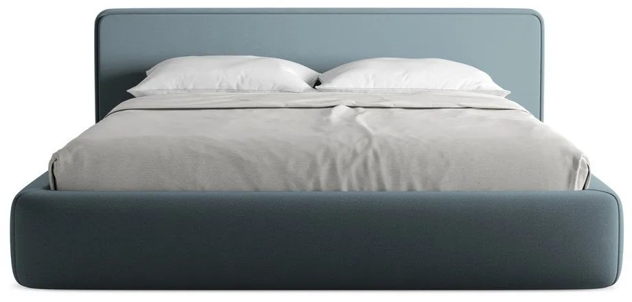Modrá čalúnená dvojlôžková posteľ s úložným priestorom s roštom 180x200 cm Kiana – Makamii