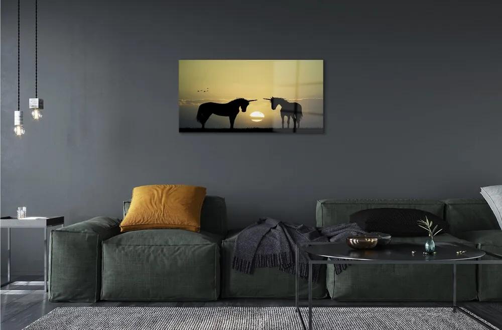 Sklenený obraz Poľné sunset jednorožce 125x50 cm