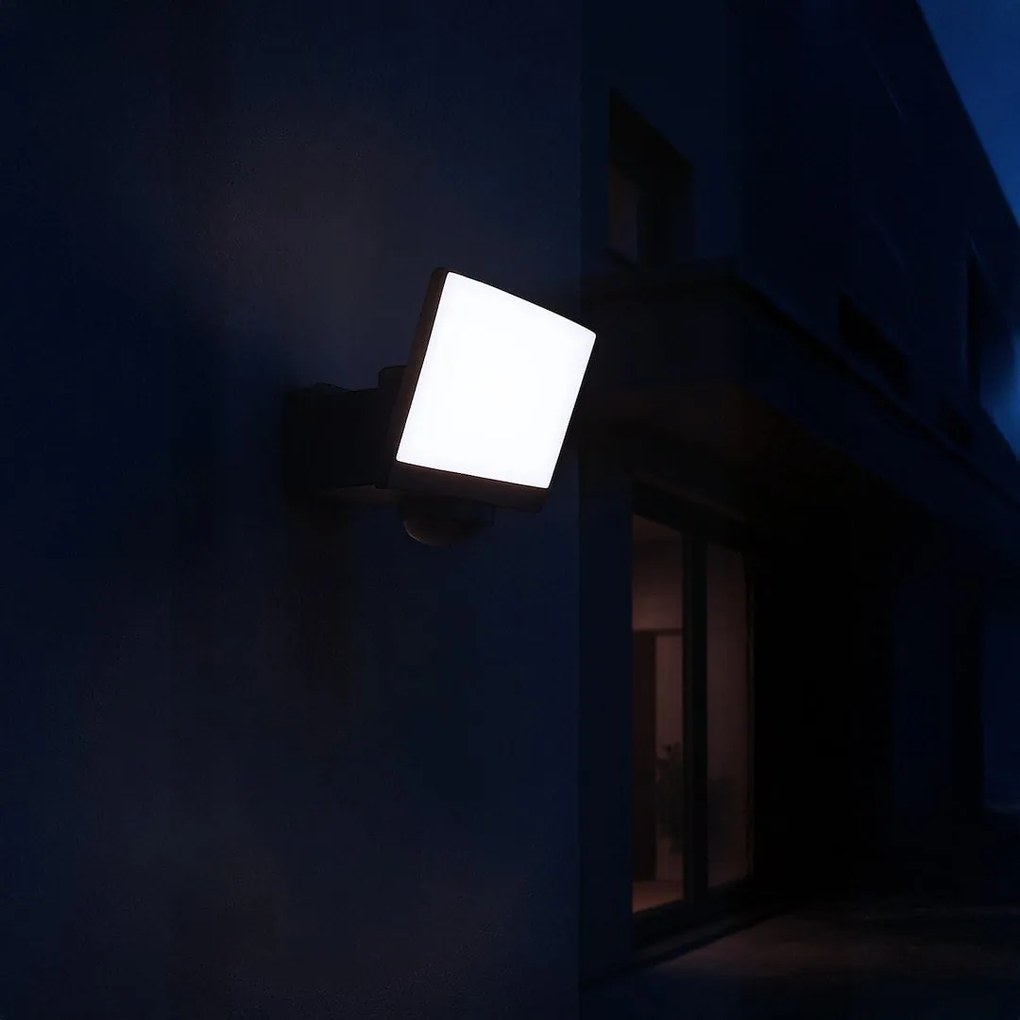 Exteriérové nástenné LED svietidlo Davos, 1x LED 30w, 4000k, čierna, pohybový senzor