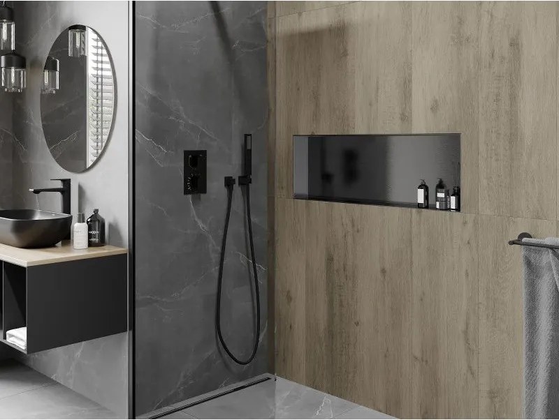 Mexen X-Wall-NR, polica na zapustenie bez príruby 90 x 30 cm, grafitová matná - 19E1903010