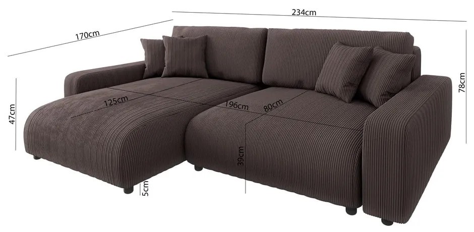 Hnedá menčestrová rozkladacia rohová pohovka (variabilná) Sara – Ropez