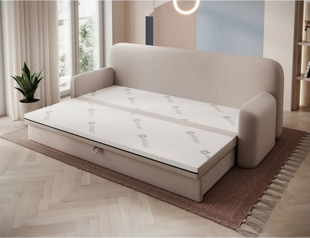 Béžová zamatová rozkladacia/s úložným priestorom pohovka 236 cm Elioss – ELTAP