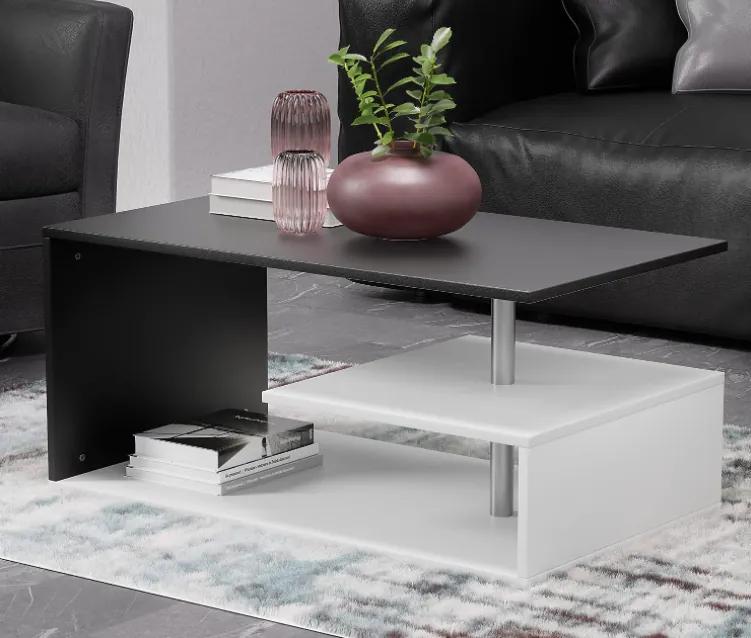 Konferenčný stolík, 90 x 50 x 41 cm, bielo/tmavo sivý