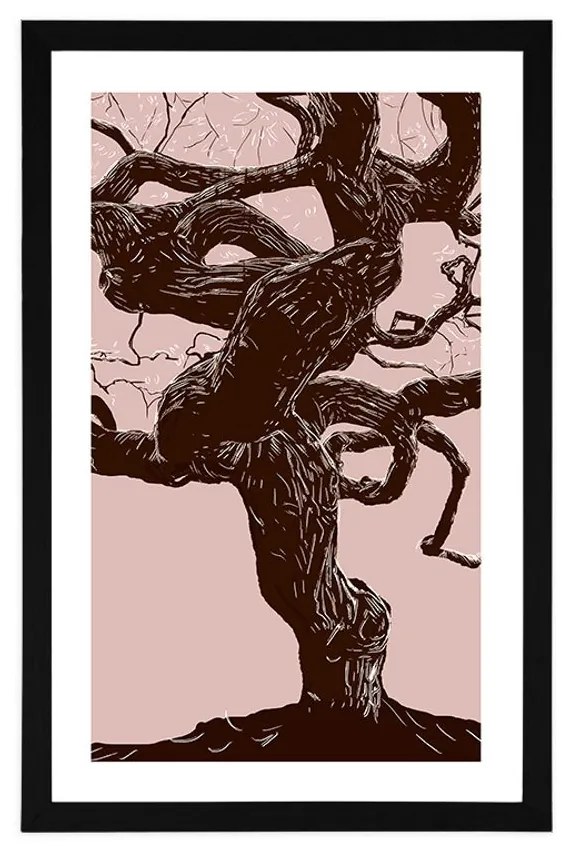 Plagát s paspartou tajuplný kmeň stromu - 30x45 black